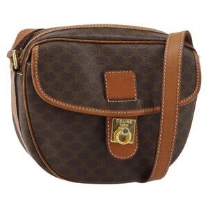 Authentic CELINE Macadam Canvas Shoulder Bag PVC Leather Brown Gold